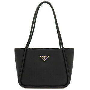 Prada Triangle Logo Tote Bag Grain Leather Black